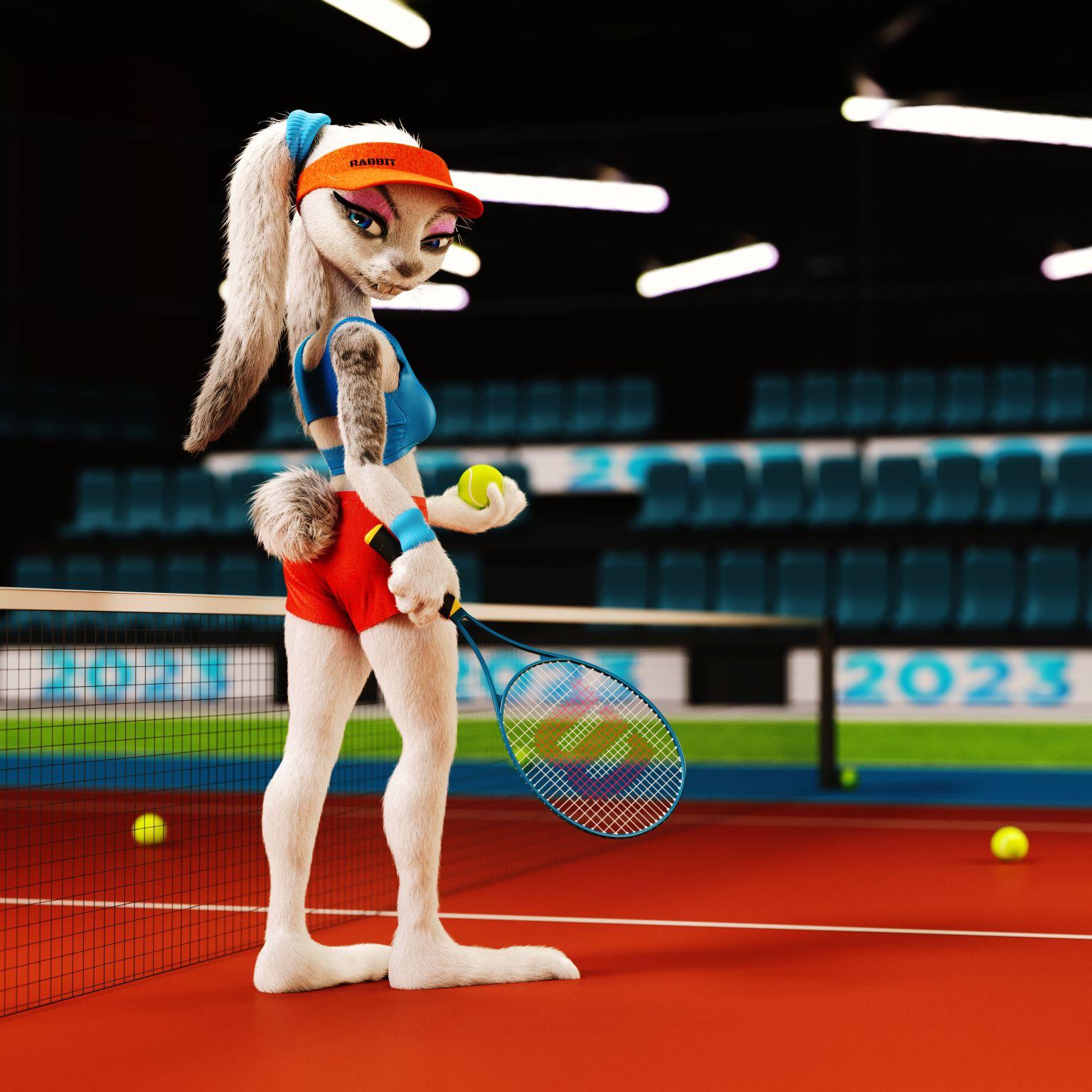 Rabbit in tennis custome