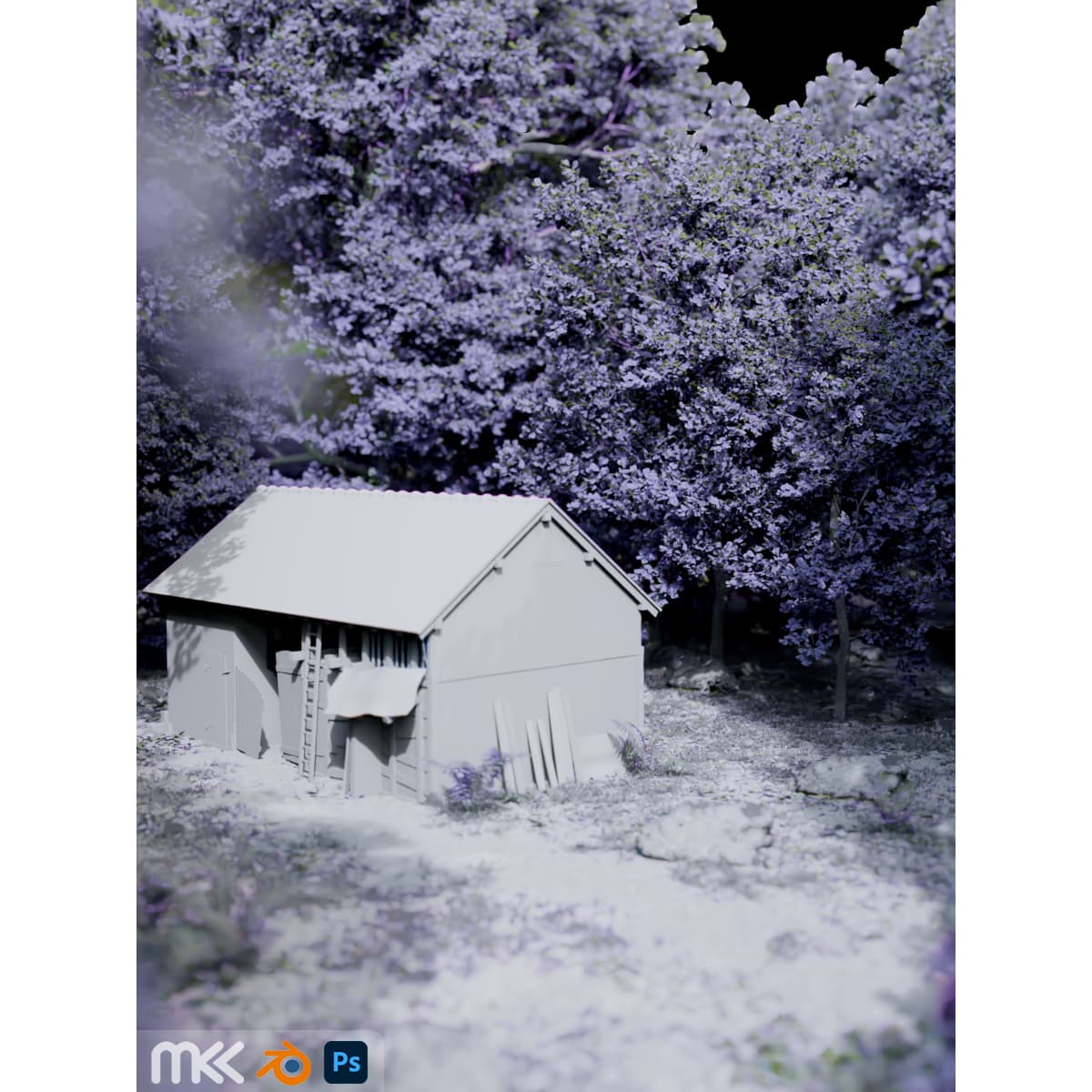 Cabin in middle of forest