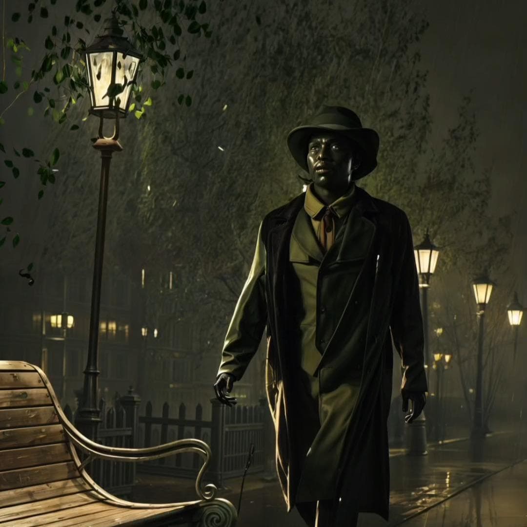 The noir steps under the rain