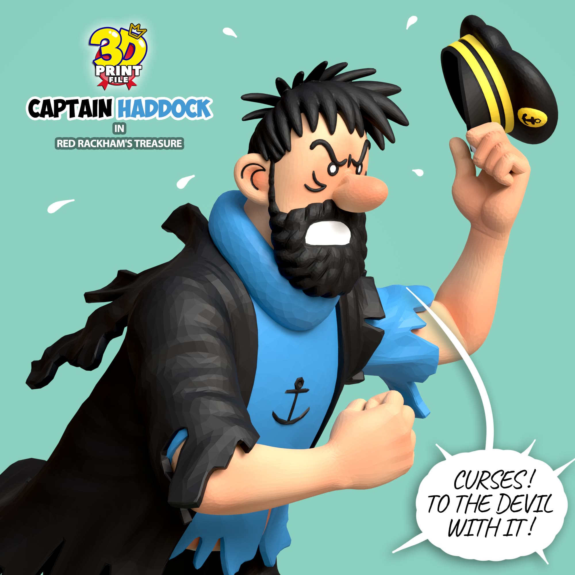 Captain Haddock 3d model in red rackham's treasure