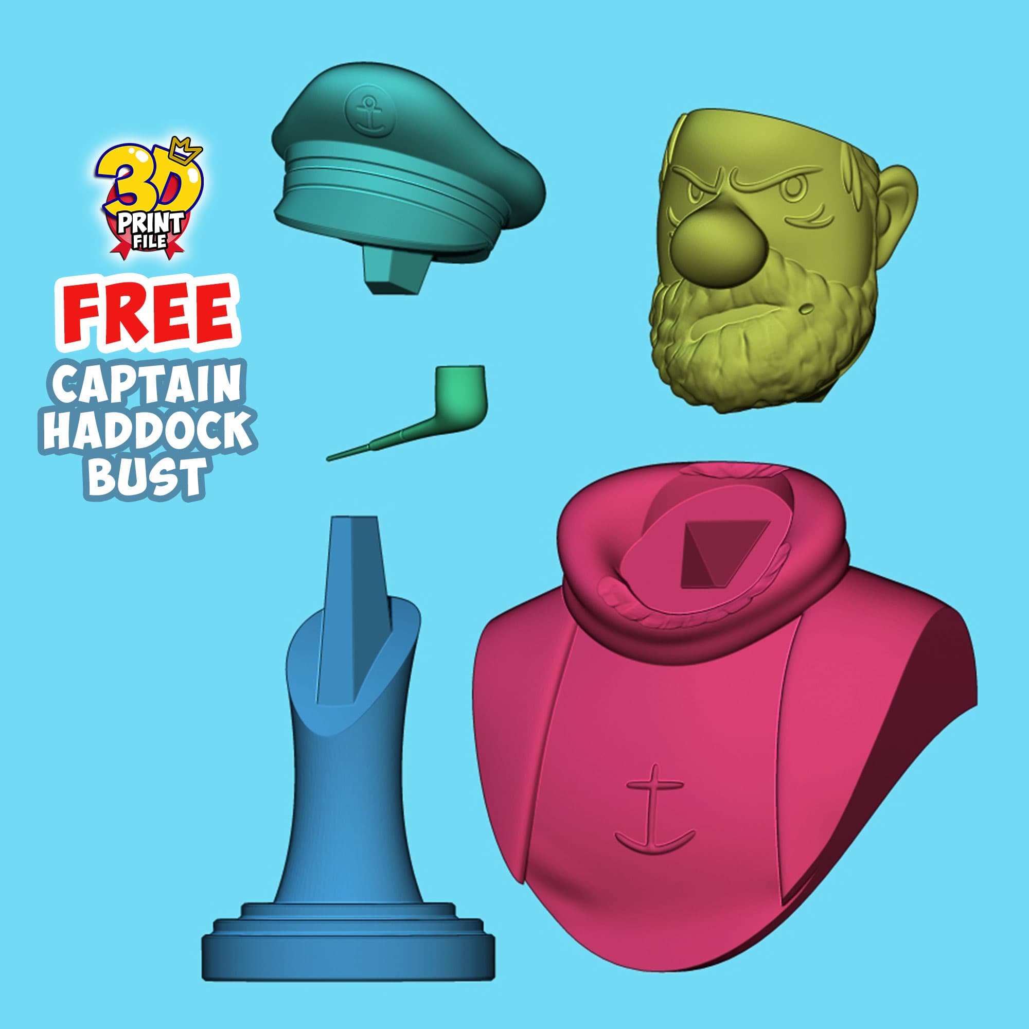 FREE CAPTAIN HADDOCK 3D Bust model