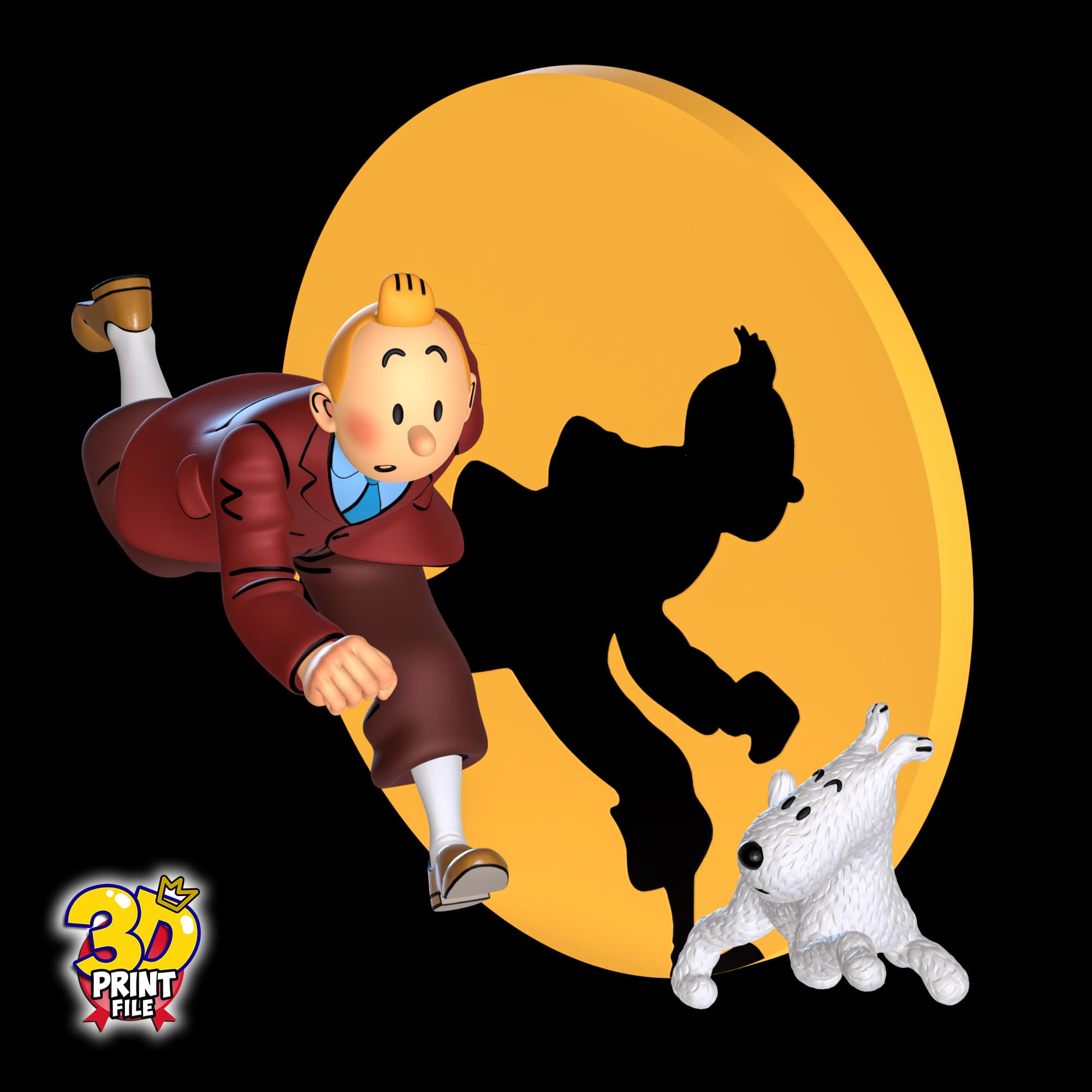 TINTIN AND SNOWY 3D model DIORAMA V.1 (stand and relief)