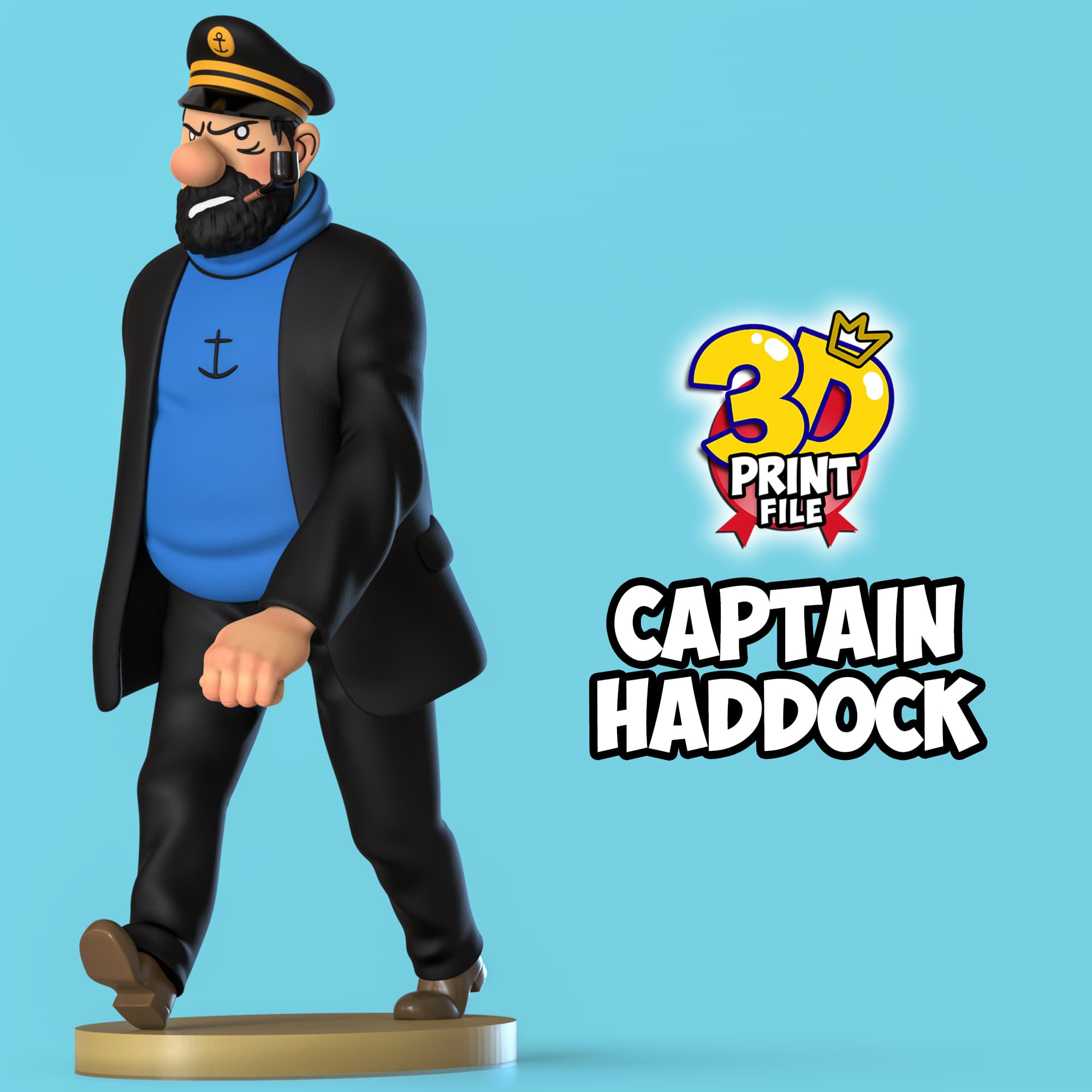 Captain Haddock 3D printable model Free Size with uv and texture