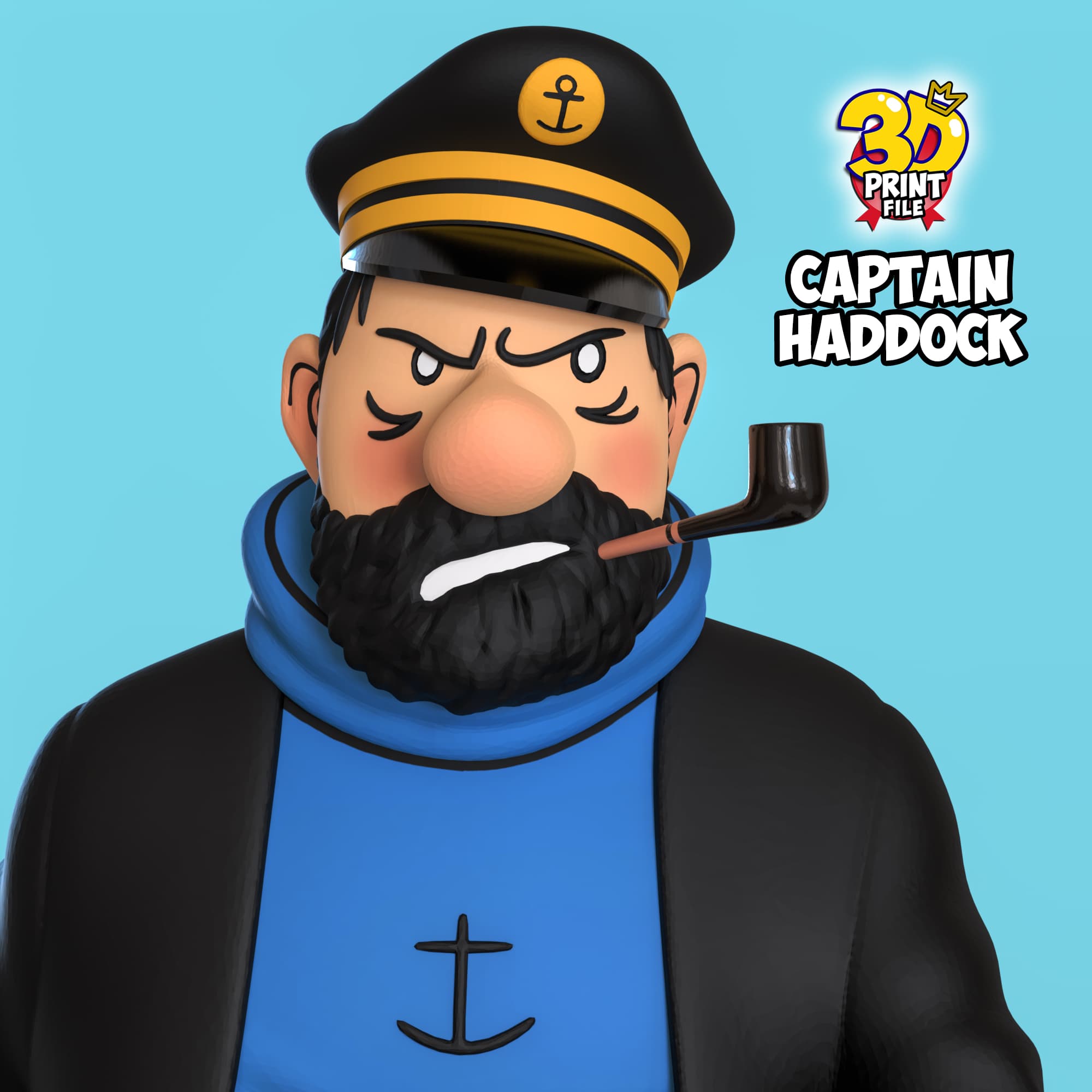 Captain Haddock 3D printable model Free Size with uv and texture