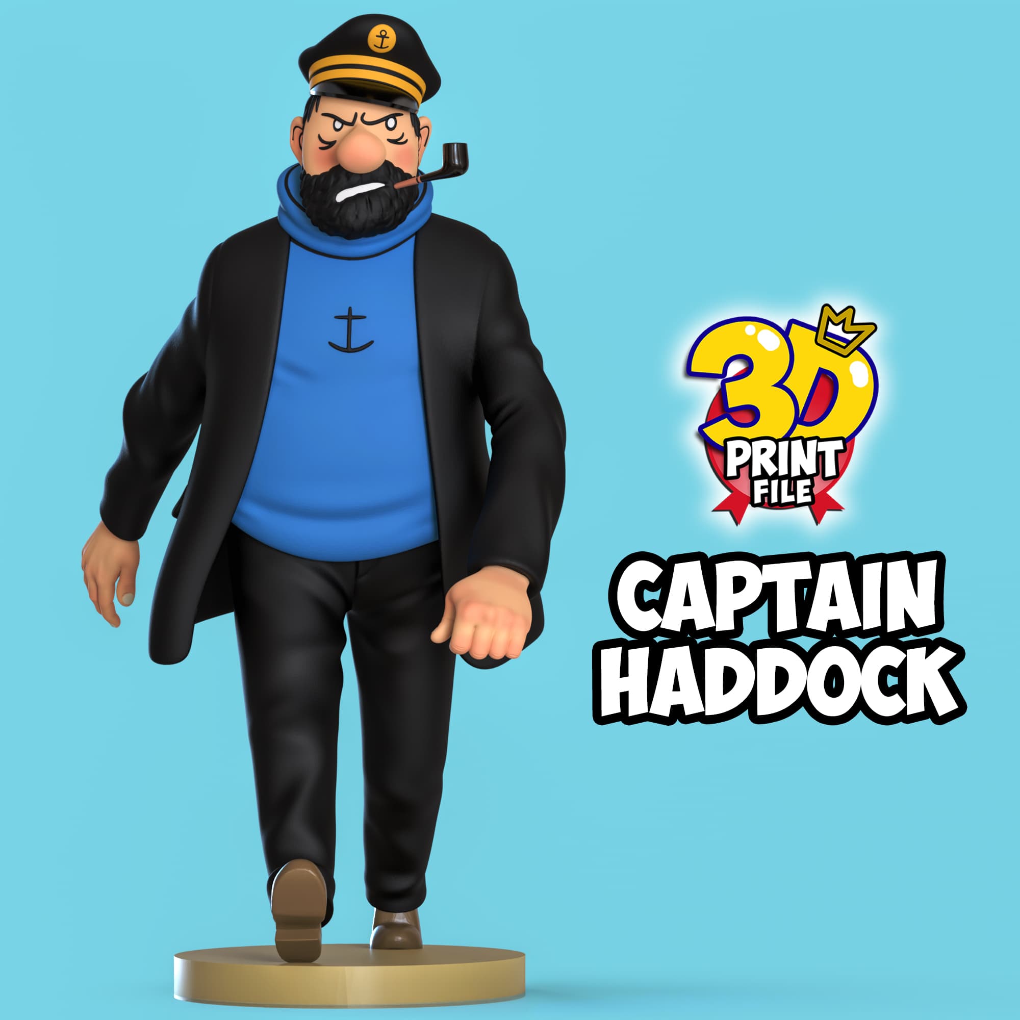 Captain Haddock 3D printable model Free Size with uv and texture