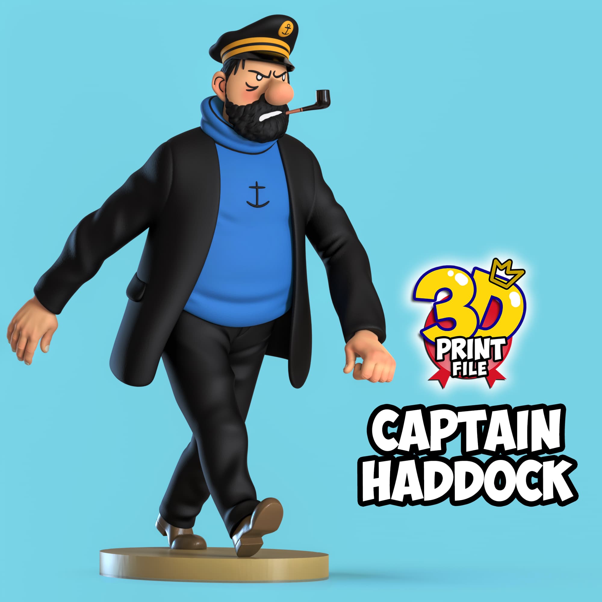 Captain Haddock 3D printable model Free Size with uv and texture