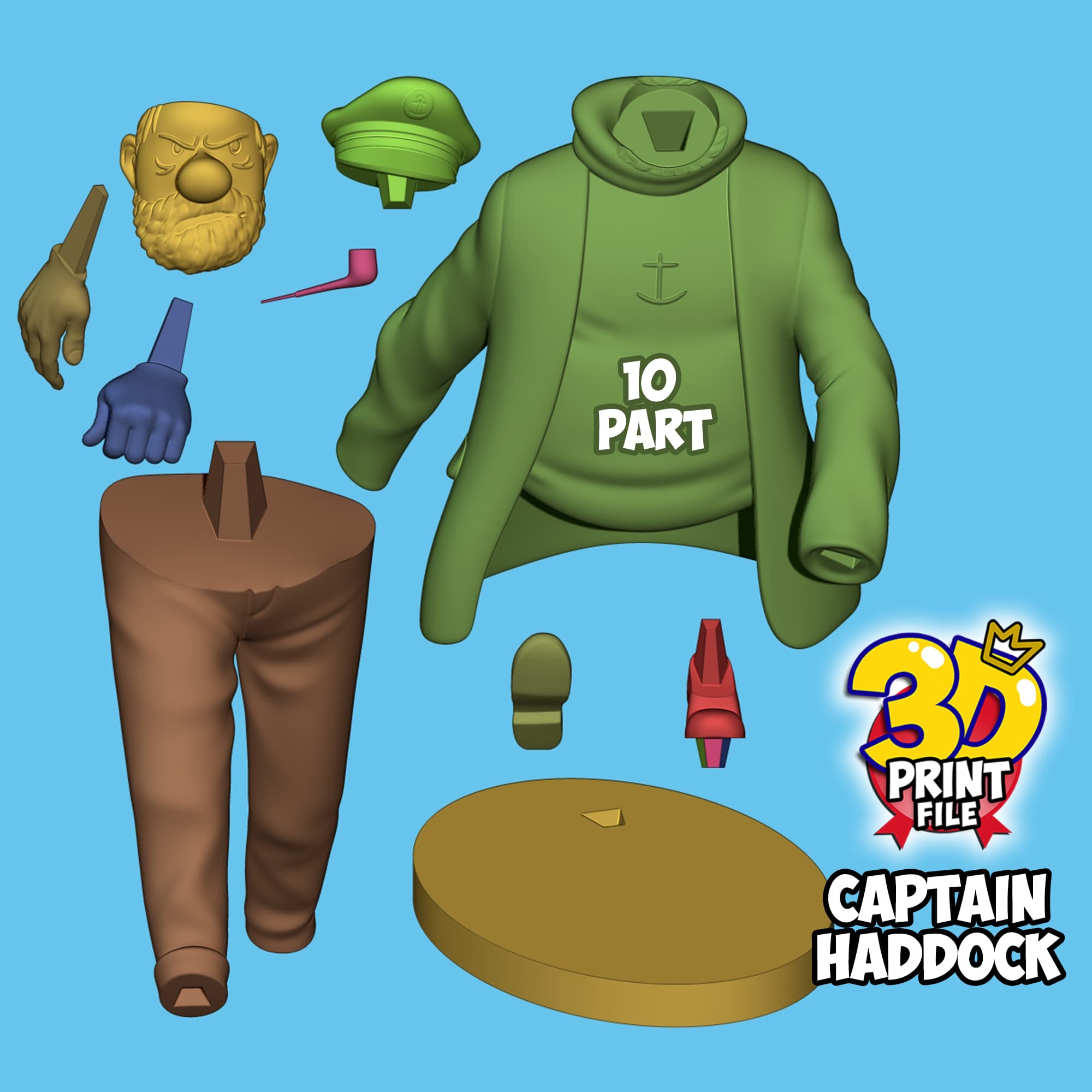 Captain Haddock 3D printable model Free Size with uv and texture