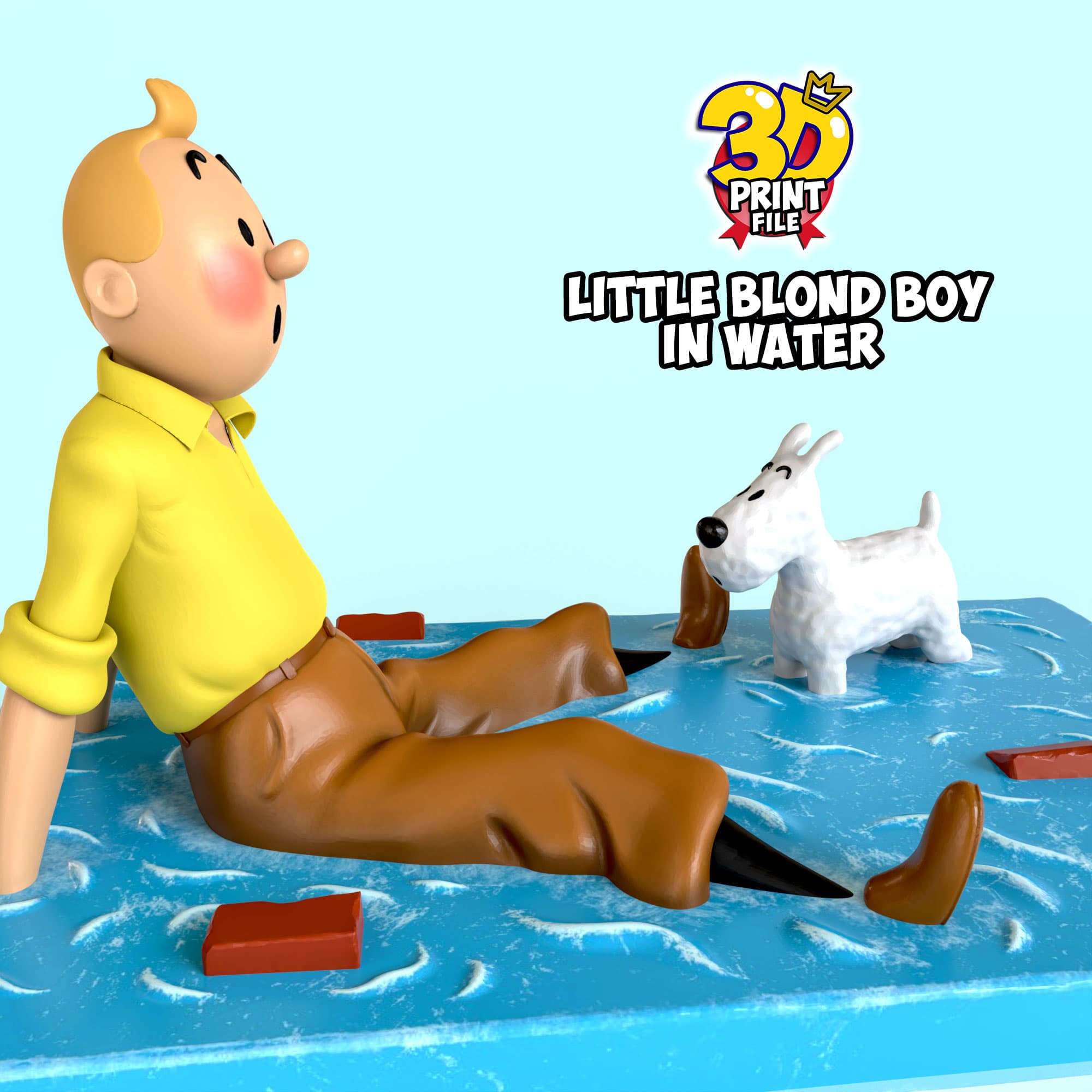TinTin & milou in water 3d print model