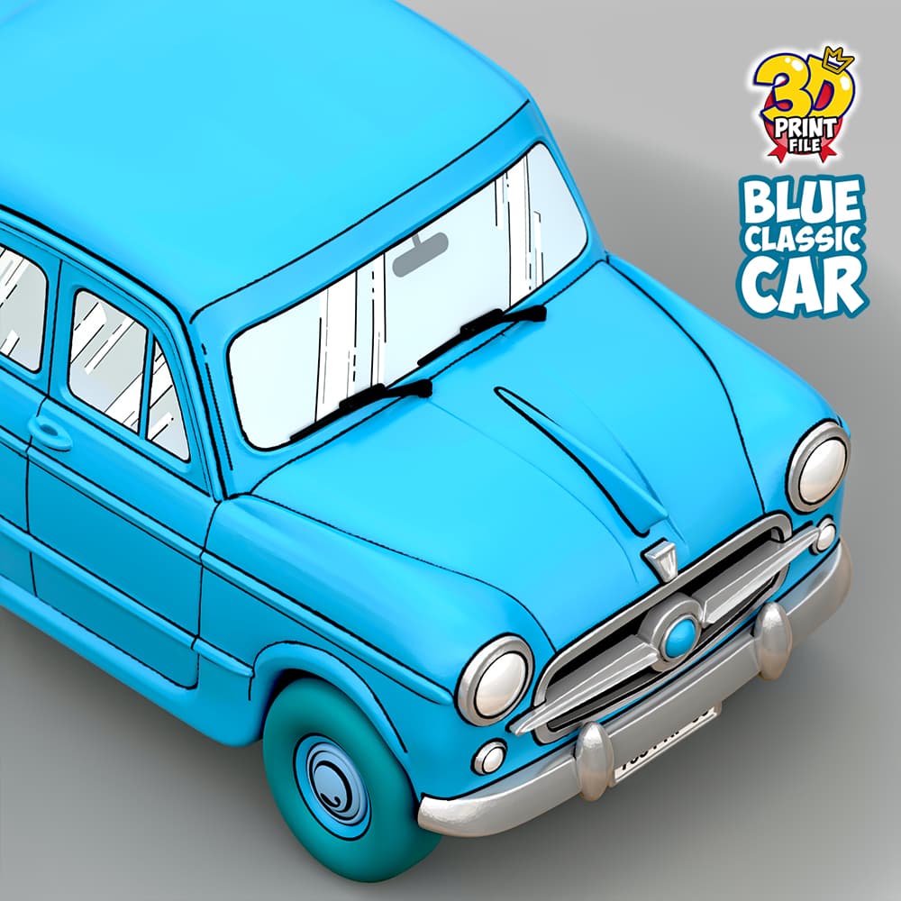 Blue Classic Car 3d print ready model from Sapristi Diorama