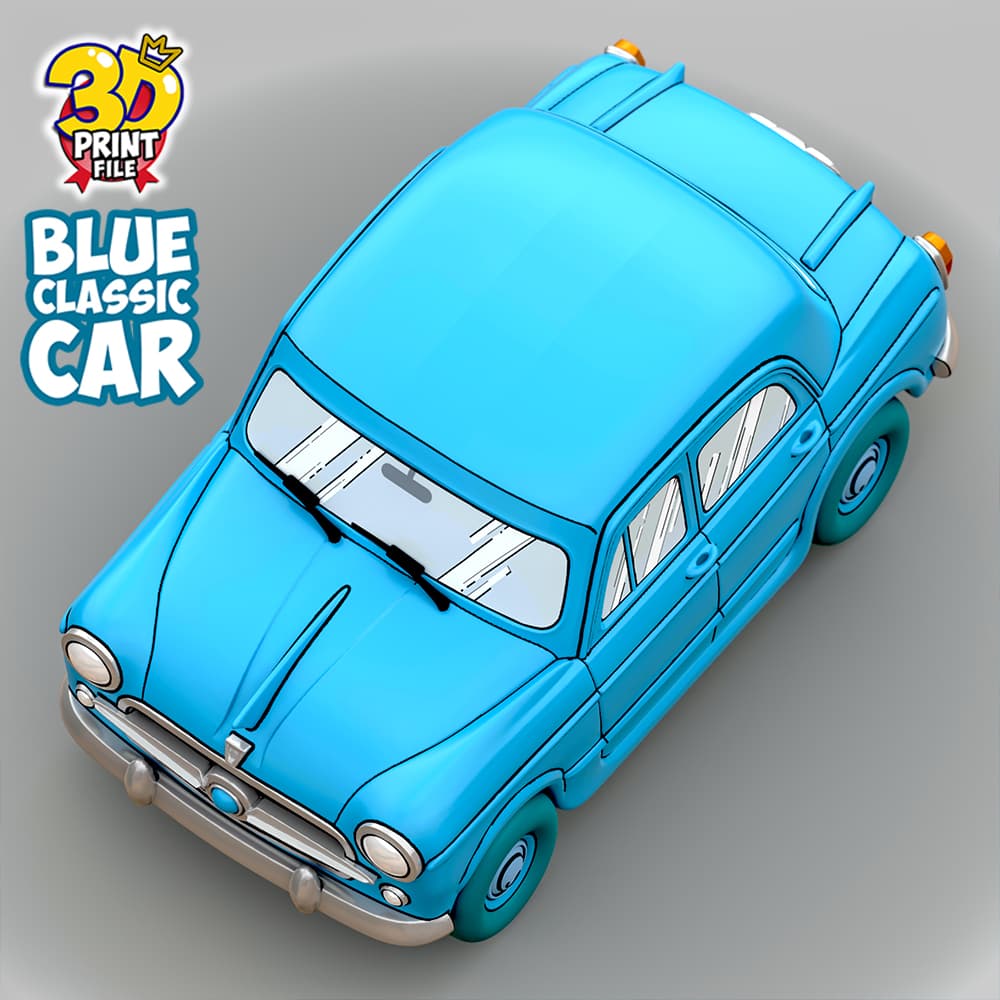 Blue Classic Car 3d print ready model from Sapristi Diorama
