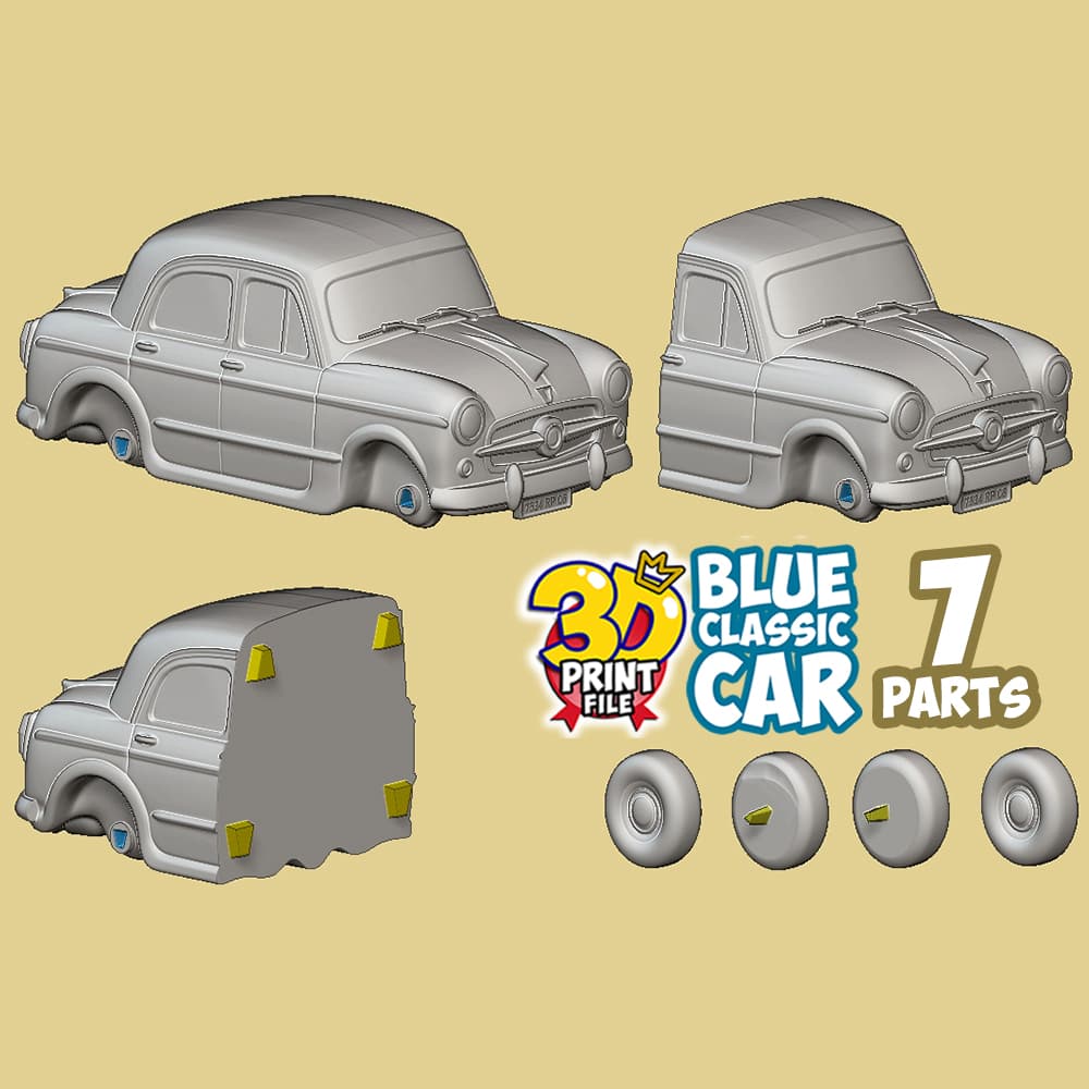 Blue Classic Car 3d print ready model from Sapristi Diorama