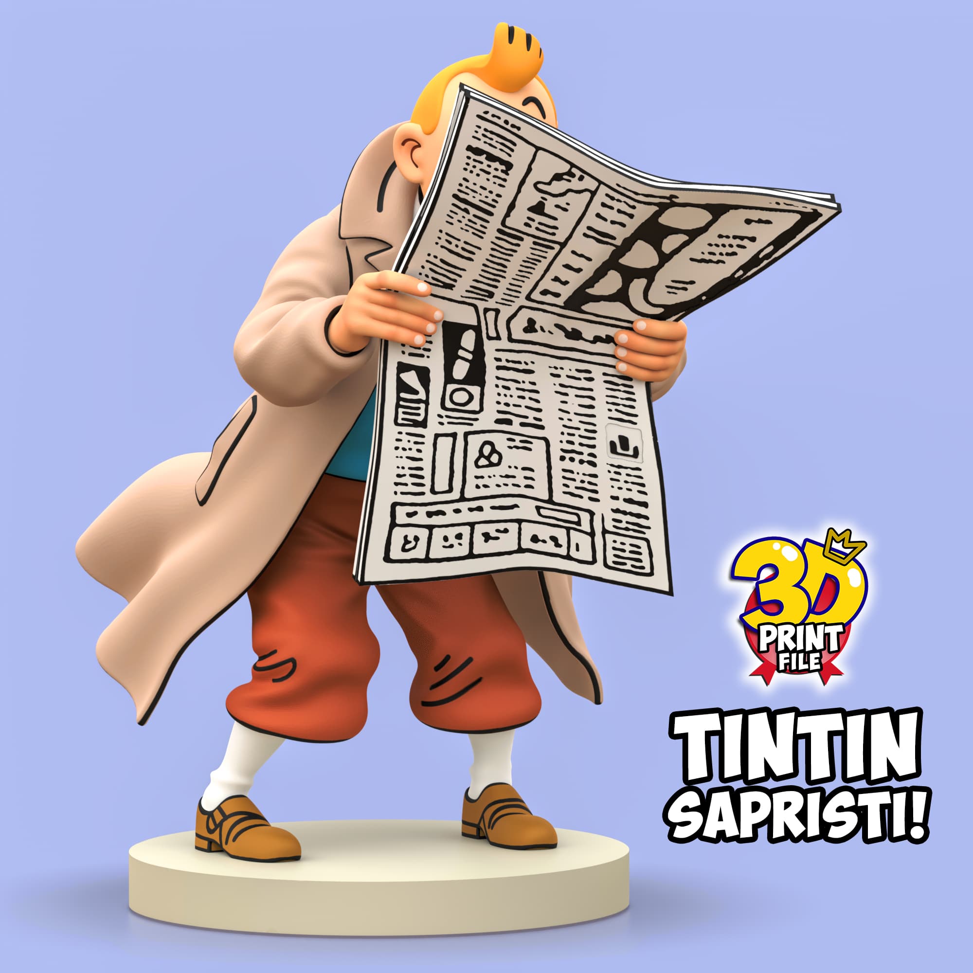 TINTIN sapristi ! with newspaper - 3D print ready model
