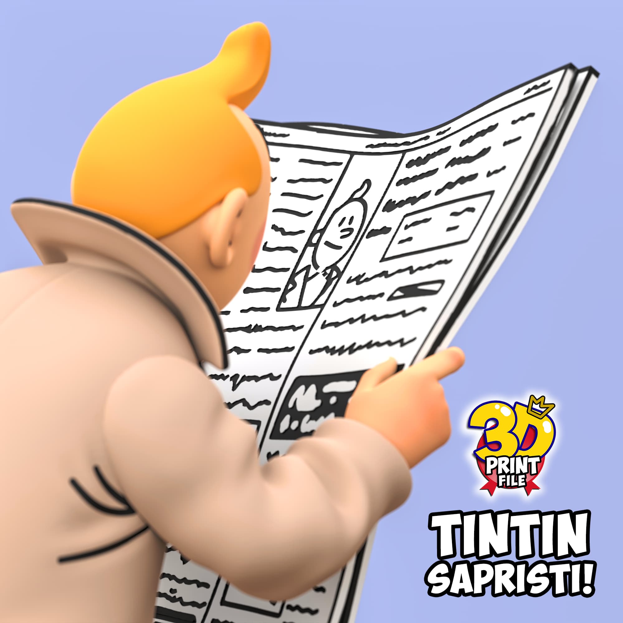 TINTIN sapristi ! with newspaper - 3D print ready model