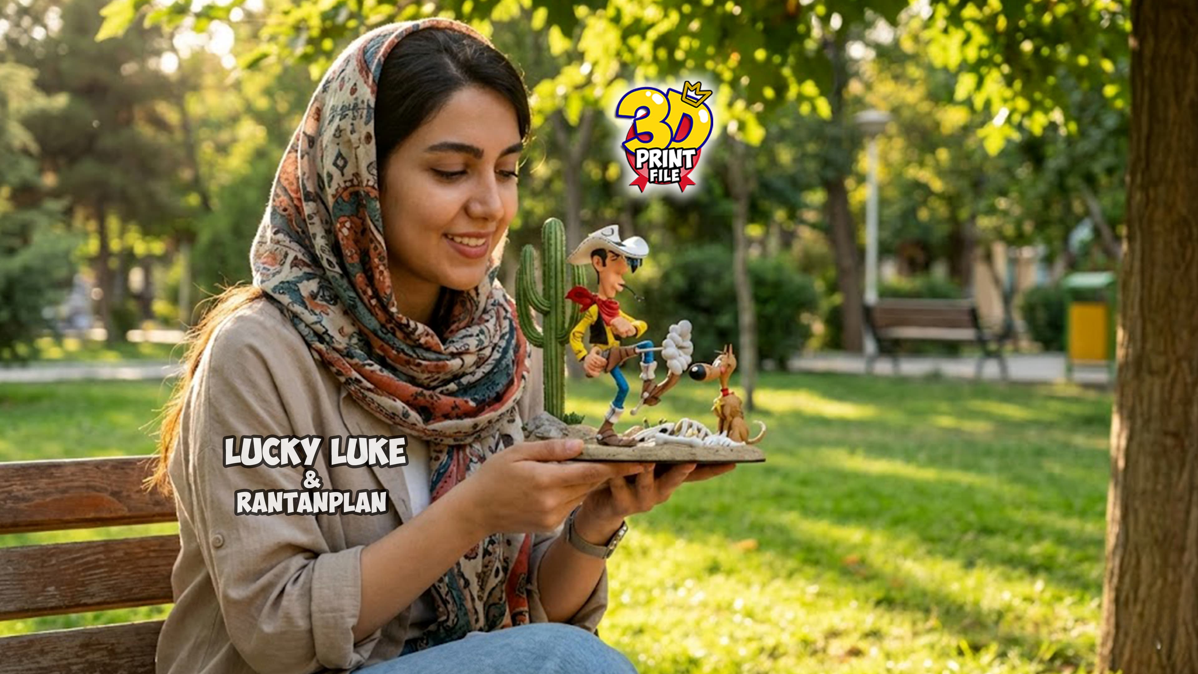 Lucky Luke & Rantanplan 3D Diorama - Free size