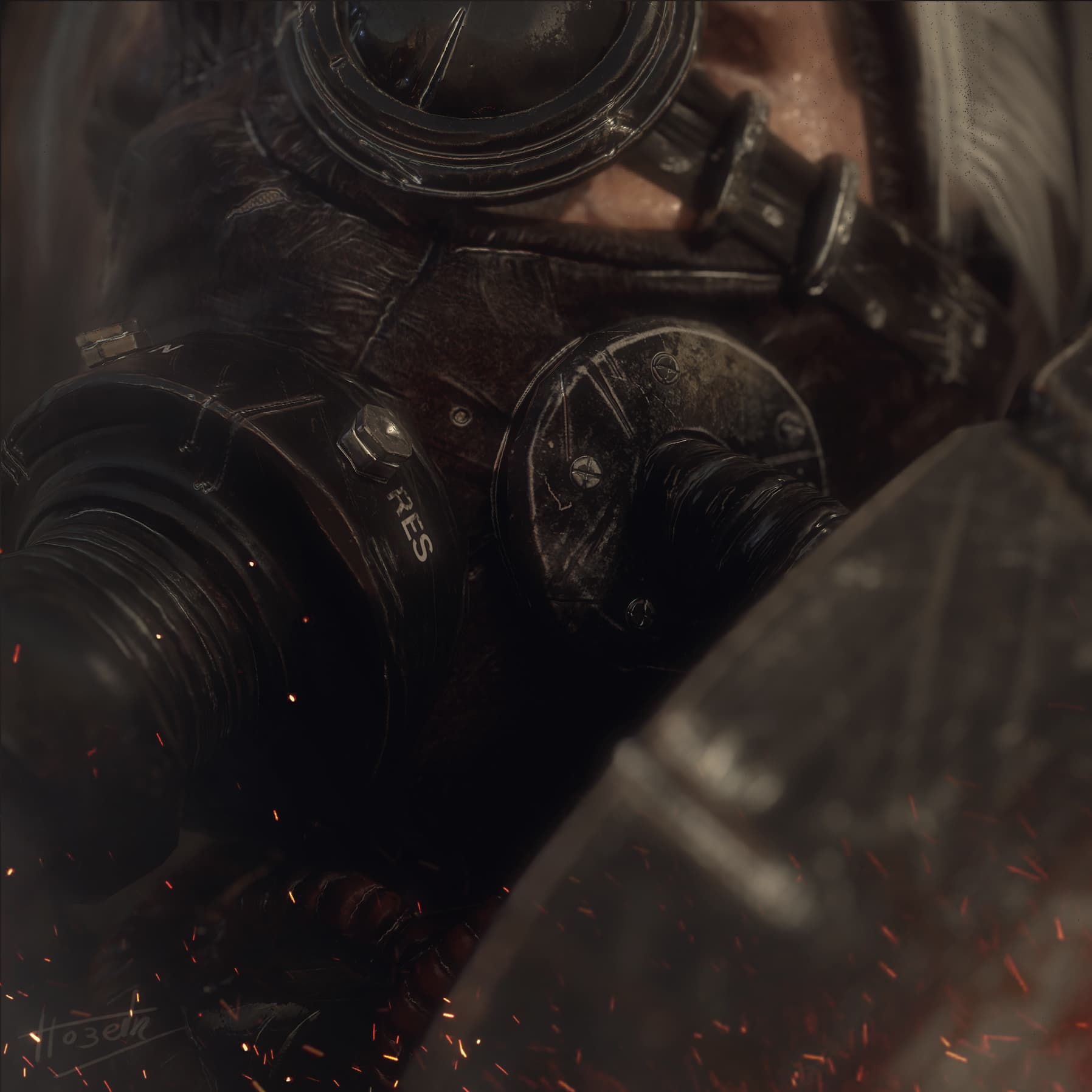 Real time Gas mask character